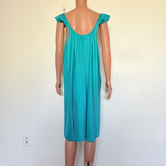 Vintage Teal Plisse Chemise Slip Nightgown Sz L - Picture 3 of 7